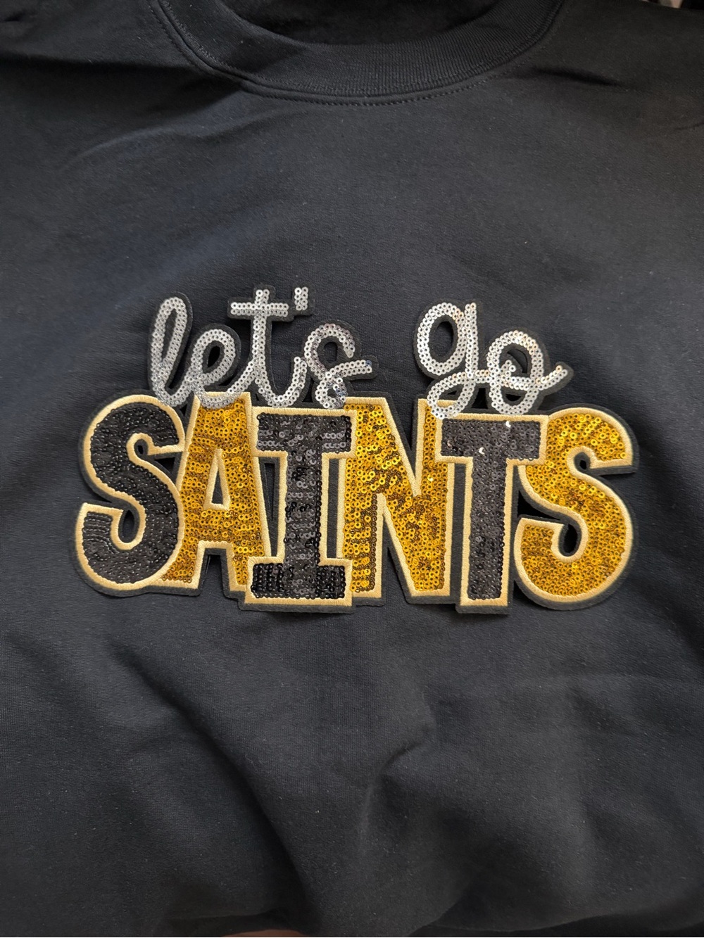 Let's Go Saints Sequin Appliqué Sweatshirt - Black & Gold
